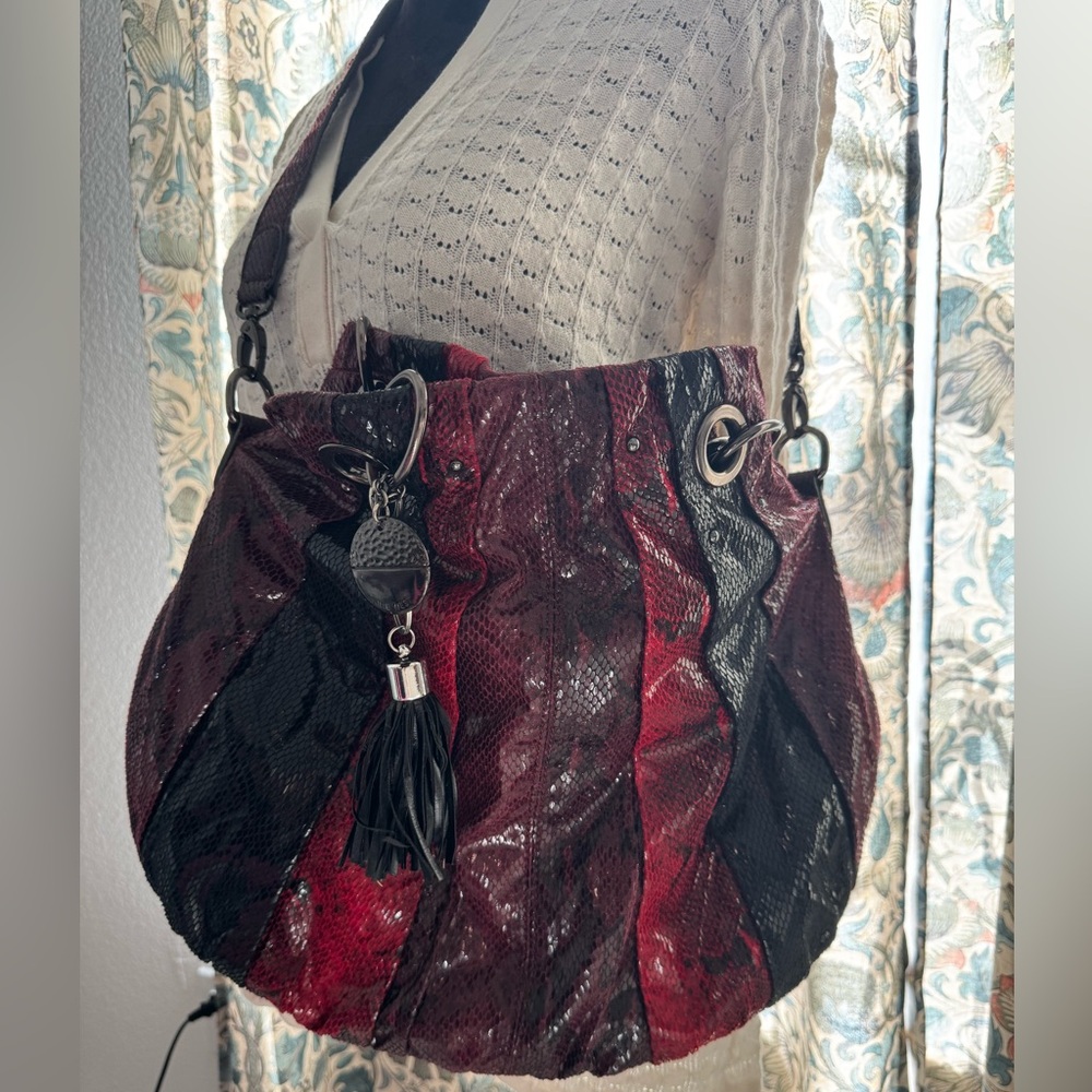 Nine West Snake Skin Style Red and Black Shoulder Bag